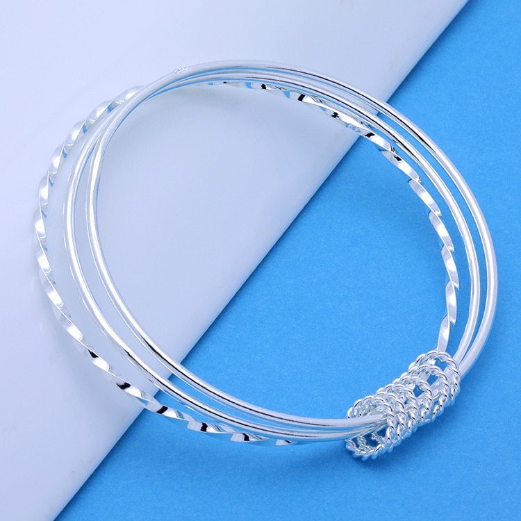 Special offer Hot new 925 Sterling Silver fine Three circles bangle for women Fashion Party wedding Jewelry Christmas gifts