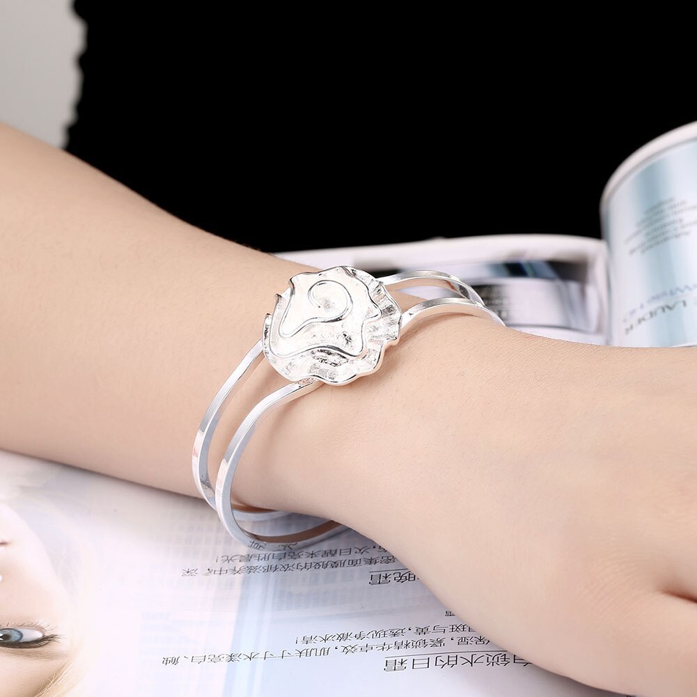 New hot 925 Stamp Silver color Bracelets for Women fine rose flower bangle Fashion Wedding Party Christmas Gifts Girl Jewelry