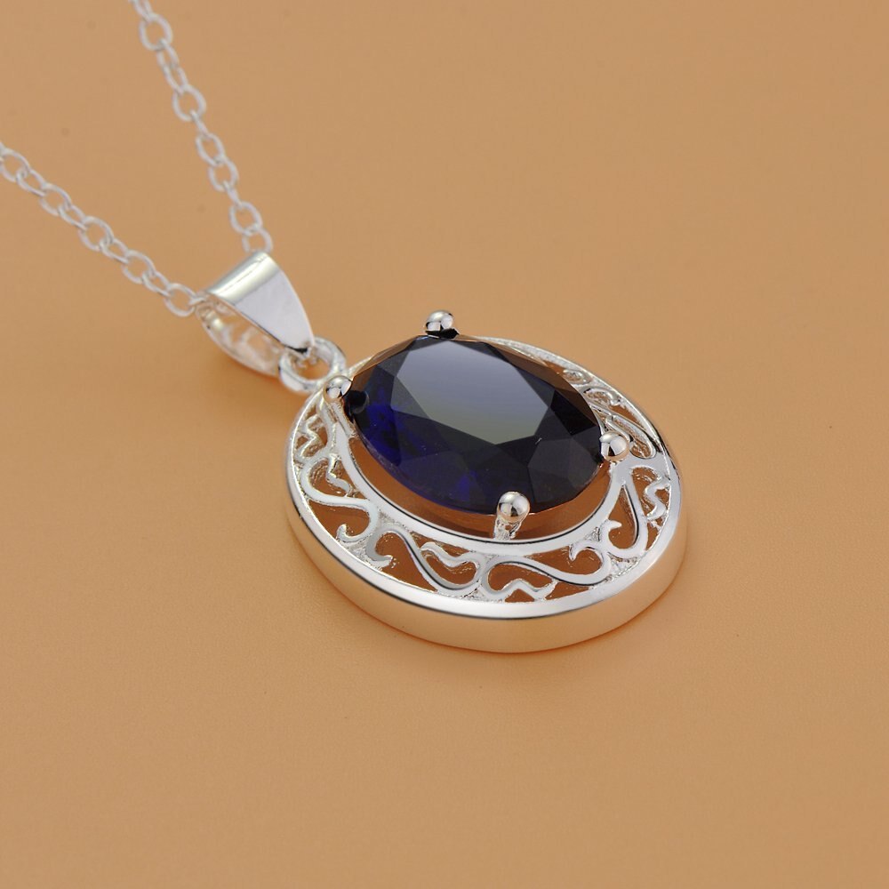 925 Stamp Silver Beautiful Blue Crystal Oval Pendant Necklaces For Women fashion party wedding engagement Jewelry birthday gifts