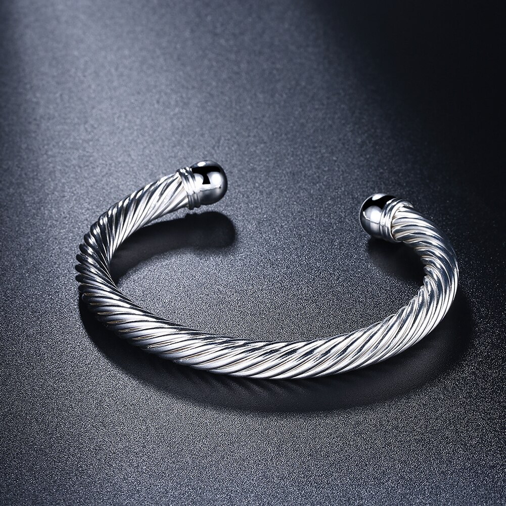 925 Stamp Silver color Bracelet elegant twisted wire bangles for Women Fashion Wedding Party Christmas Gift Girl student Jewelry