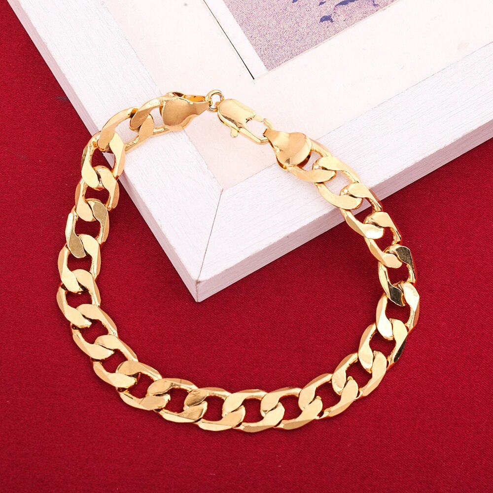 Street all-match 925 Stamp Silver color plated 18K gold classic 8MM geometry bracelet neckalce for women men fashion jewelry set