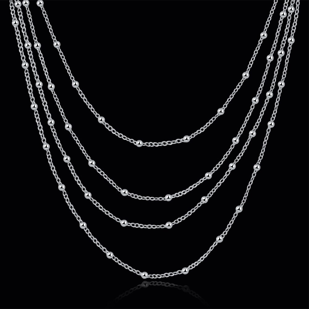 Hot noble 925 Stamp Silver color Fashion Jewelry 18 inches tassel Smooth Bead Chain Necklace For Women Wedding party Gift
