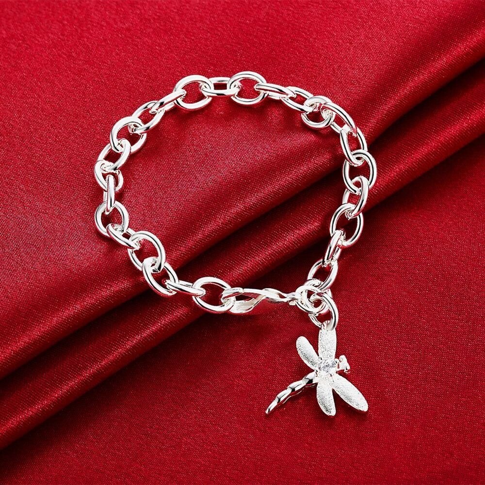 Factory direct fashion 925 Stamp Silver color Bracelet for woman Zircon dragonfly pendant chain jewelry Wedding party lady gifts