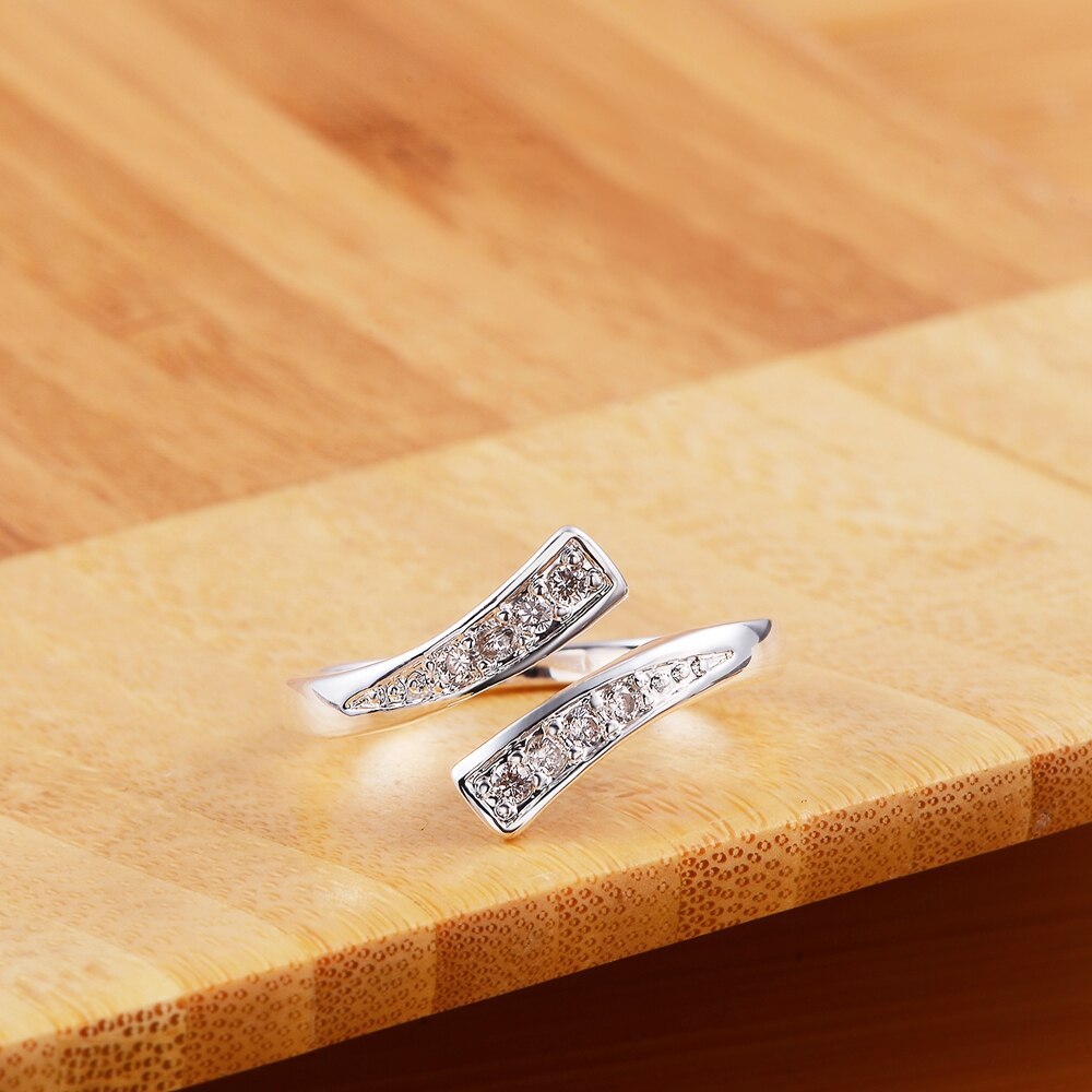 New 925 Stamp Silver color Rings For women crystal adjustable size Fashion party Gift engagement wedding luxury Jewelry