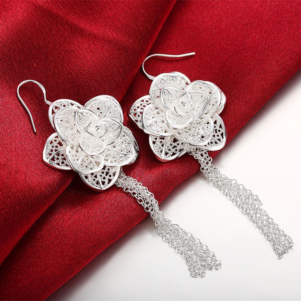 New charm 925 Stamp Silver color Jewelry set for women flower Pendant bangle earrings rings bracelet necklaces fashion party