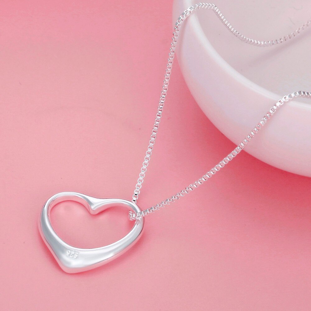 Hot 925 Stamped Silver charm heart Pendant box chain Necklaces For Women fashion party wedding engagement Jewelry holiday gifts