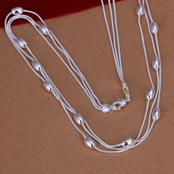 Hot charm 925 Stamp Silver color Fringed oval beads Chain Bracelets necklace Jewelry set for women Fashion Party Christmas Gifts