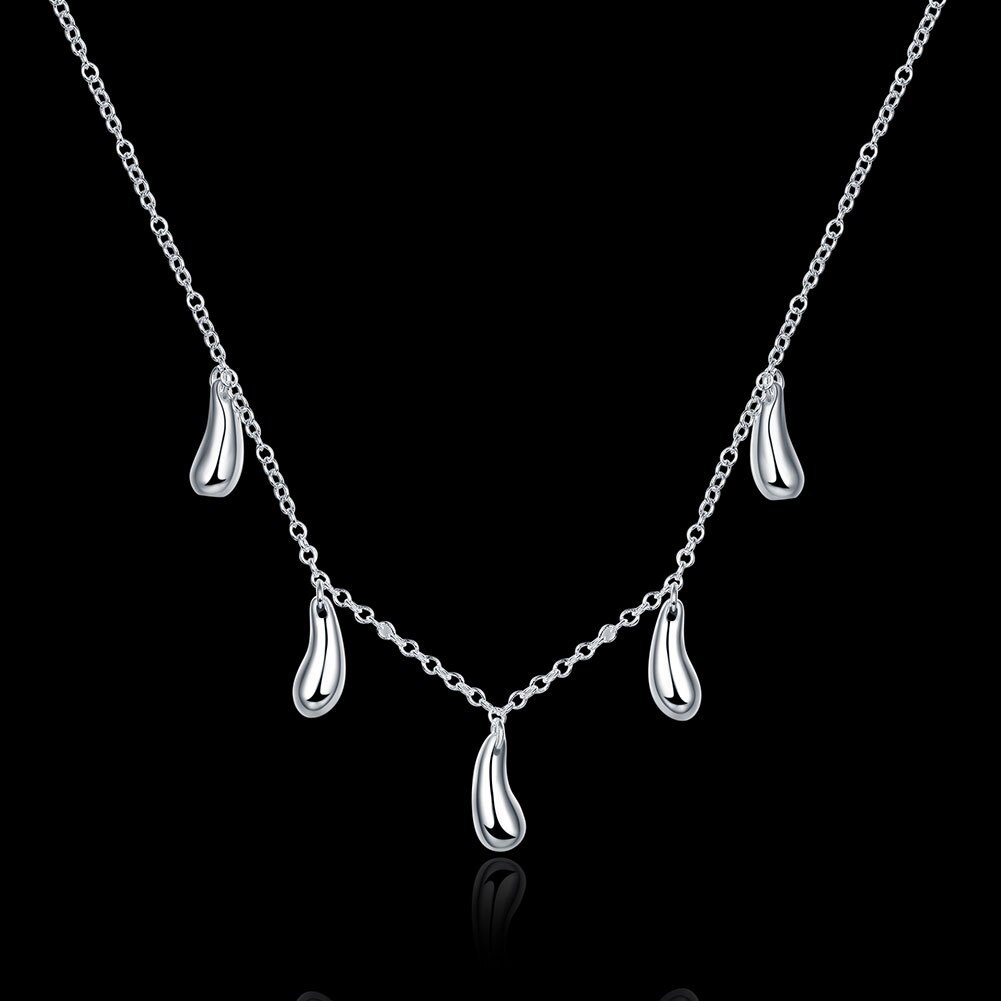 Charm 925 Stamp Silver color Necklaces for Women Jewelry 18 Inches Fashion fine five Water droplets pendants party Gifts
