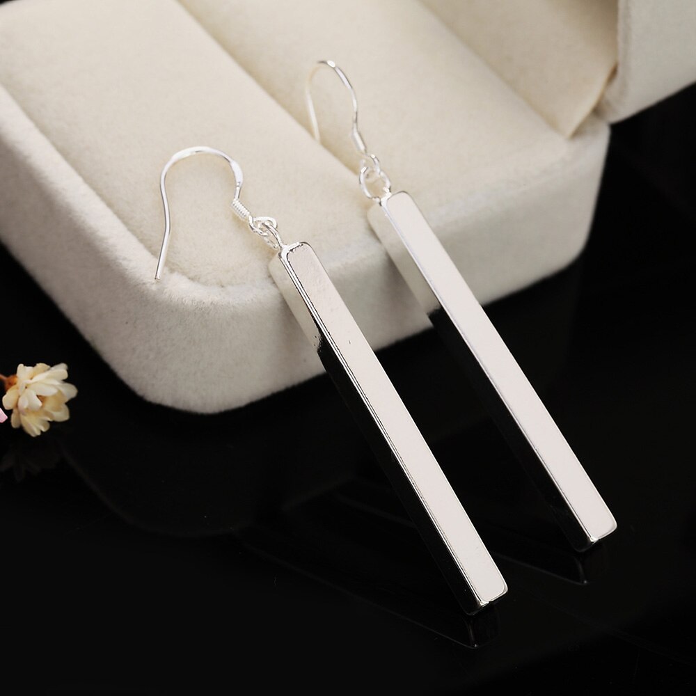 925 Stamp Silver color EarringS High Quality Fashion Woman Jewelry long geometry earrings Christmas Gifts drop earrings