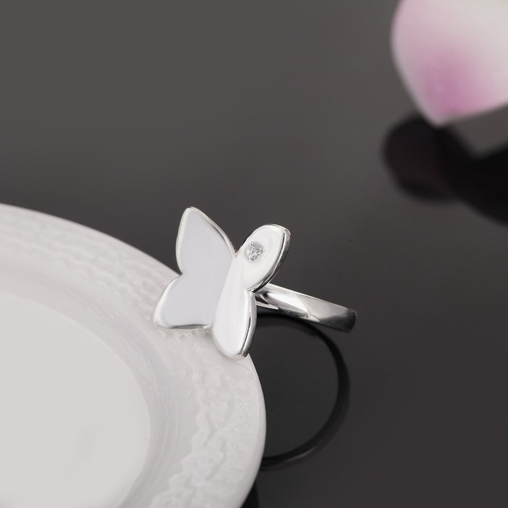 Factory direct 925 Stamp Silver color Rings For Women wedding crystal butterfly Fashion Party Gifts Girl Jewelry engagement ring