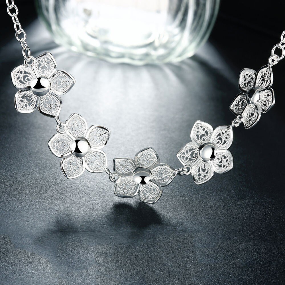 Fashion brand 925 Stamp Silver color Necklace For woman fine party Jewelry Beautiful Flowers Pendant gifts Wedding