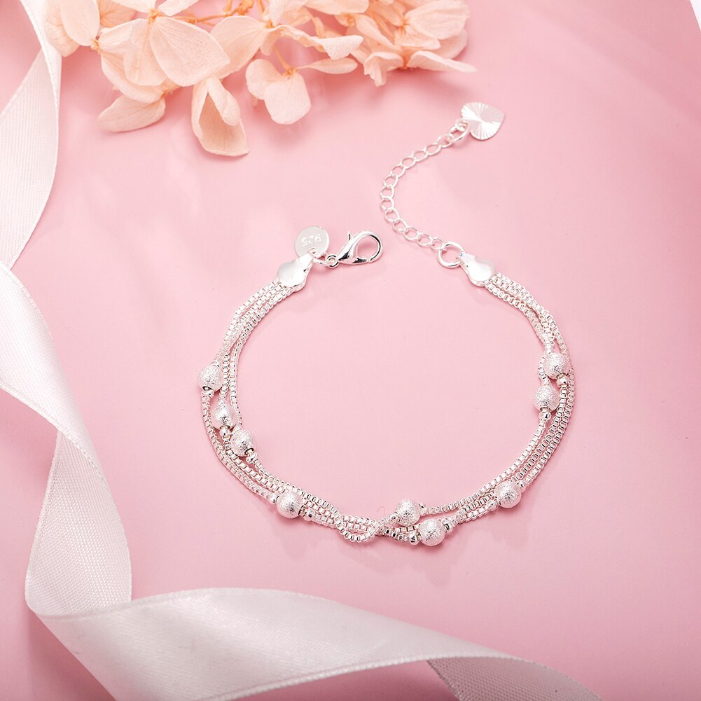 925 Stamp Silver color Geometry beads Chain Bracelet for Women Fashion Wedding Fine Jewelry Christmas Gift 8inches