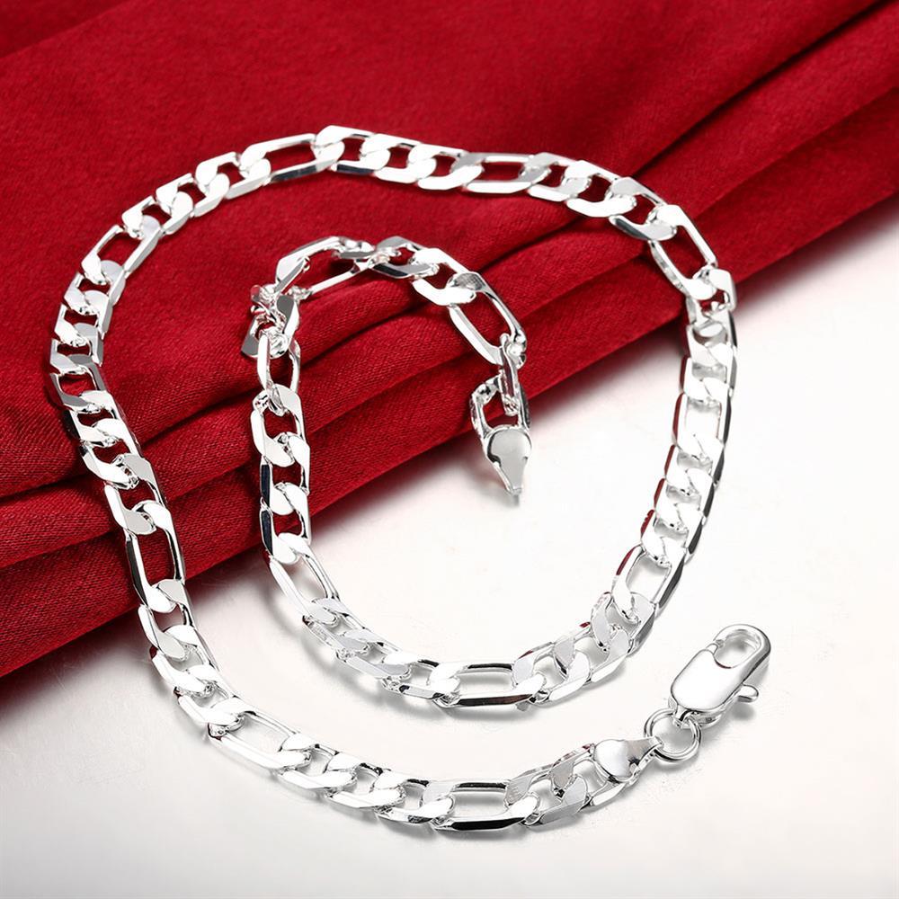 Hot charm 925 Stamp Silver color 8MM chain Bracelets necklace Jewelry set for women men wedding party Fashion Party Gifts