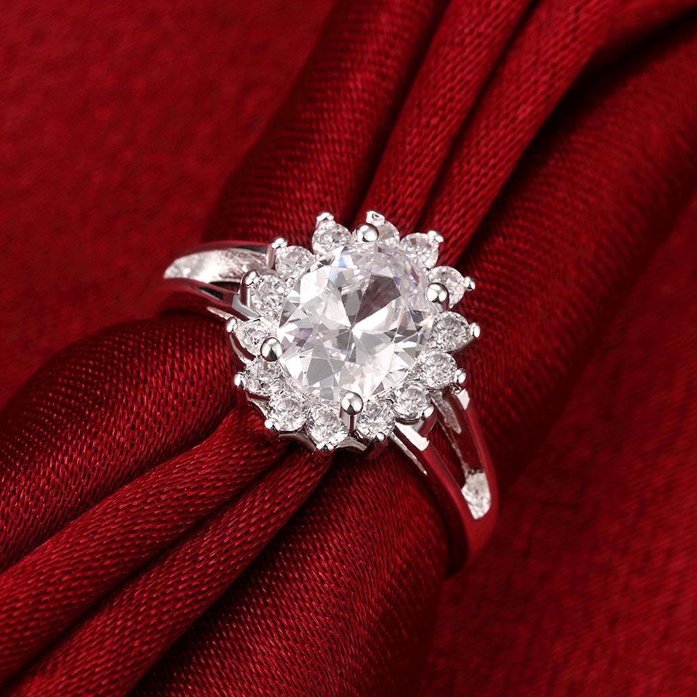 925 Stamp Silver color Shiny crystal flower Rings For Women Fashion Wedding Party Gifts Girl Charm engagement ring Jewelry