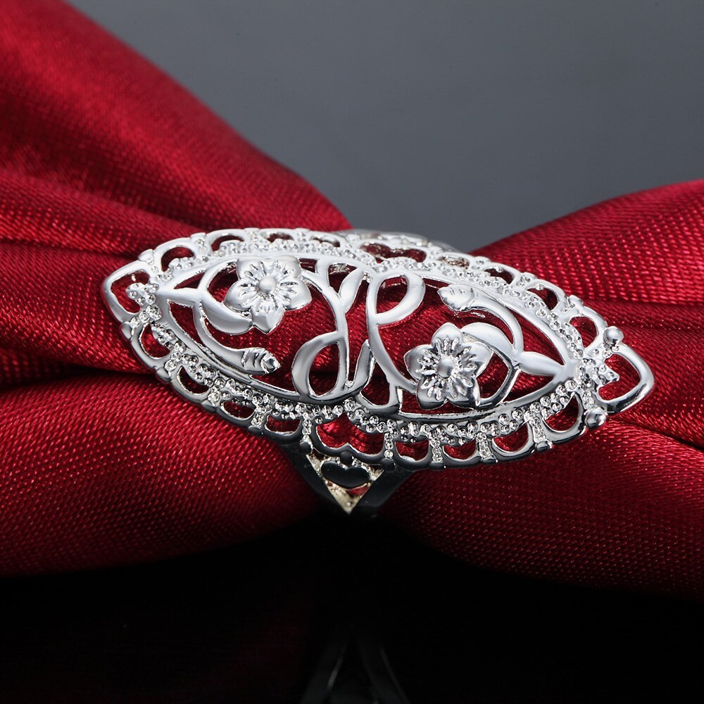 Special offer hot 925 Stamp Silver color Rings For Women fine Retro Hollow wide flower Fashion Party Gifts Charm wedding Jewelry