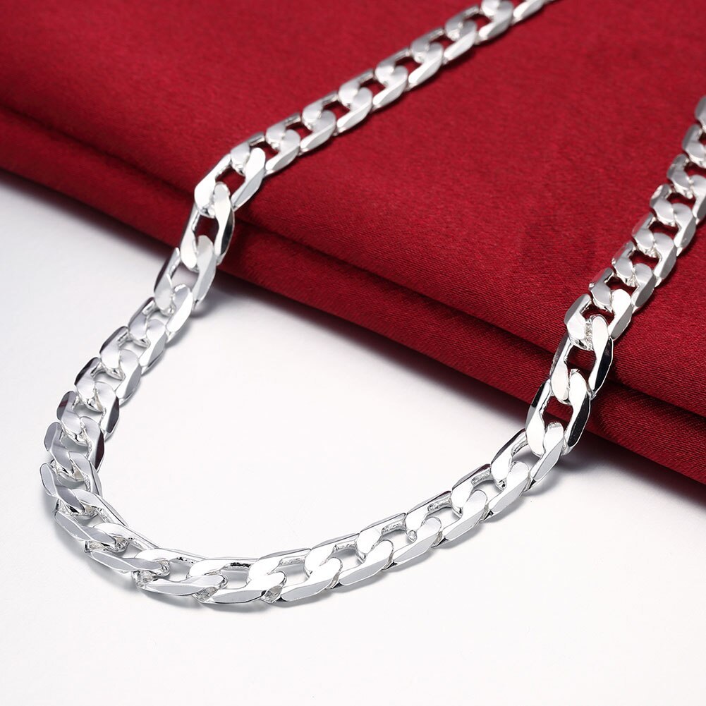 Hot fine 925 Stamp Silver color classic 10mm Geometric chain bracelet necklace for Men's Jewelry sets Fashion Party Holiday gift