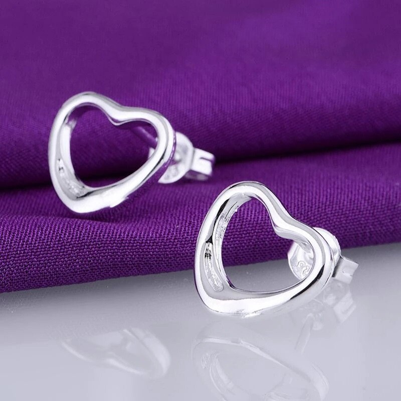Hot 925 Stamp Silver color Earrings for Women temperament Exquisite heart Ear studs Christmas Gifts Street all-match Jewelry
