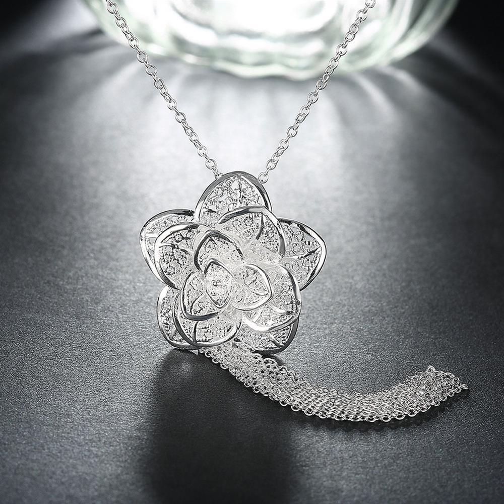 New 925 Stamp Silver color Retro beautiful flowers Pendant Necklace For Women 18 inch Christmas gift luxur party wedding Jewelry