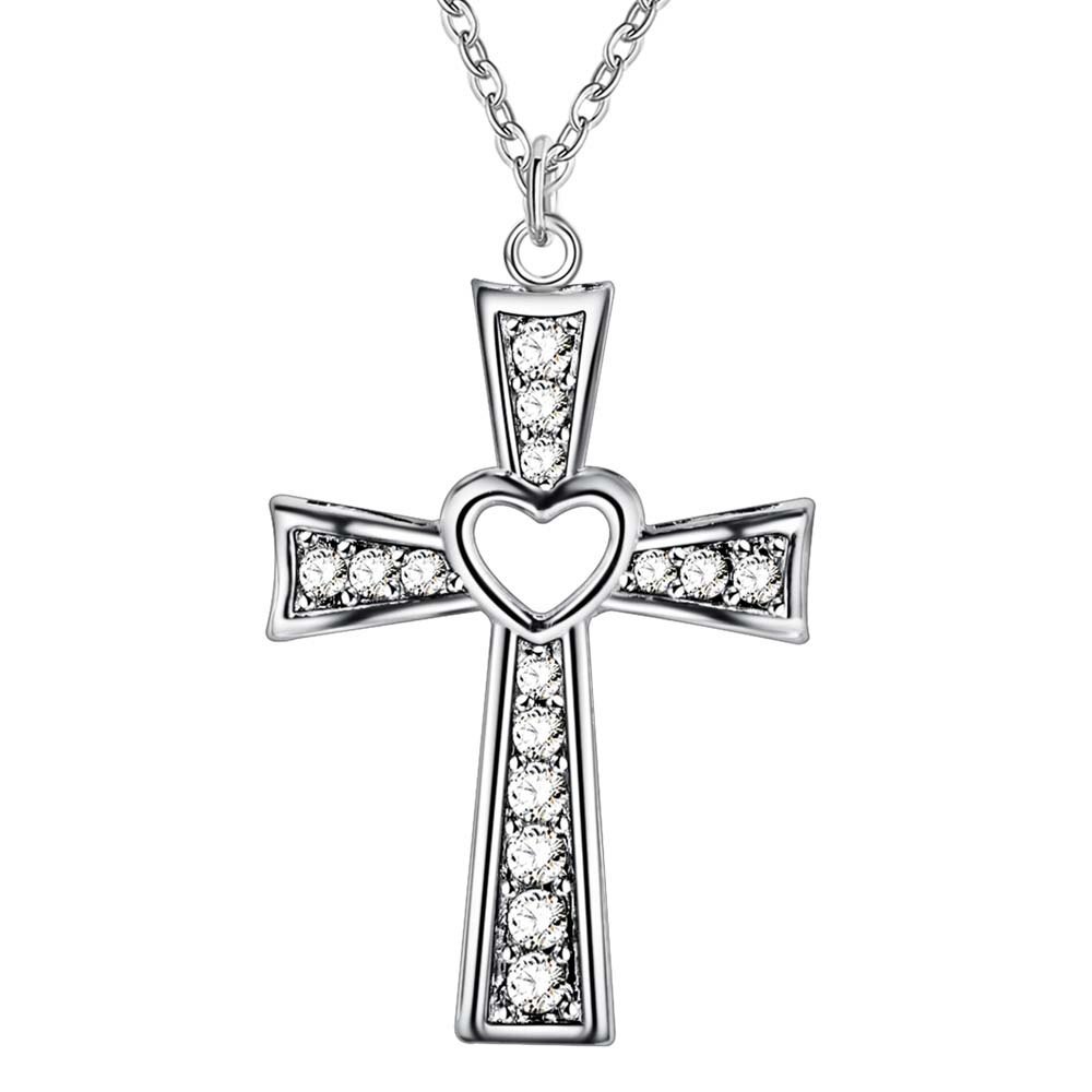 Hot fashion 925 Stamp Silver color Necklace For Women luxury Wedding Jewelry Wild crystal cross pendant chain neckalce gift