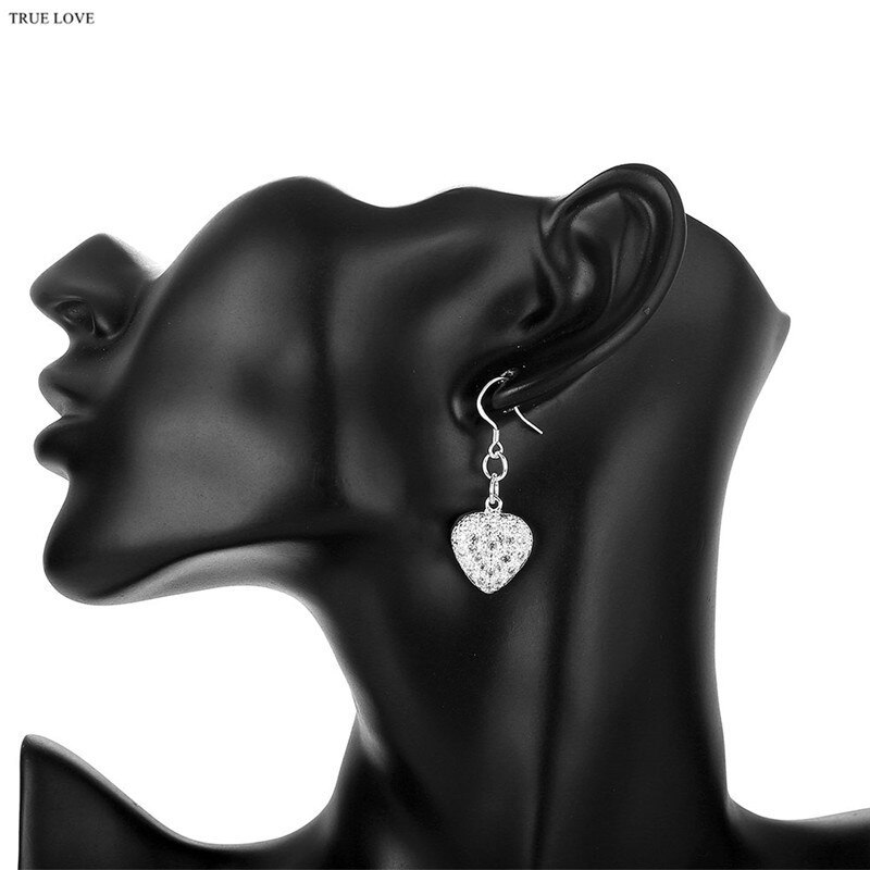 Hot 925 Stamp Silver color Jewelry sets fine heart crystal pendant necklace bracelets earrings for women Fashion Party wedding