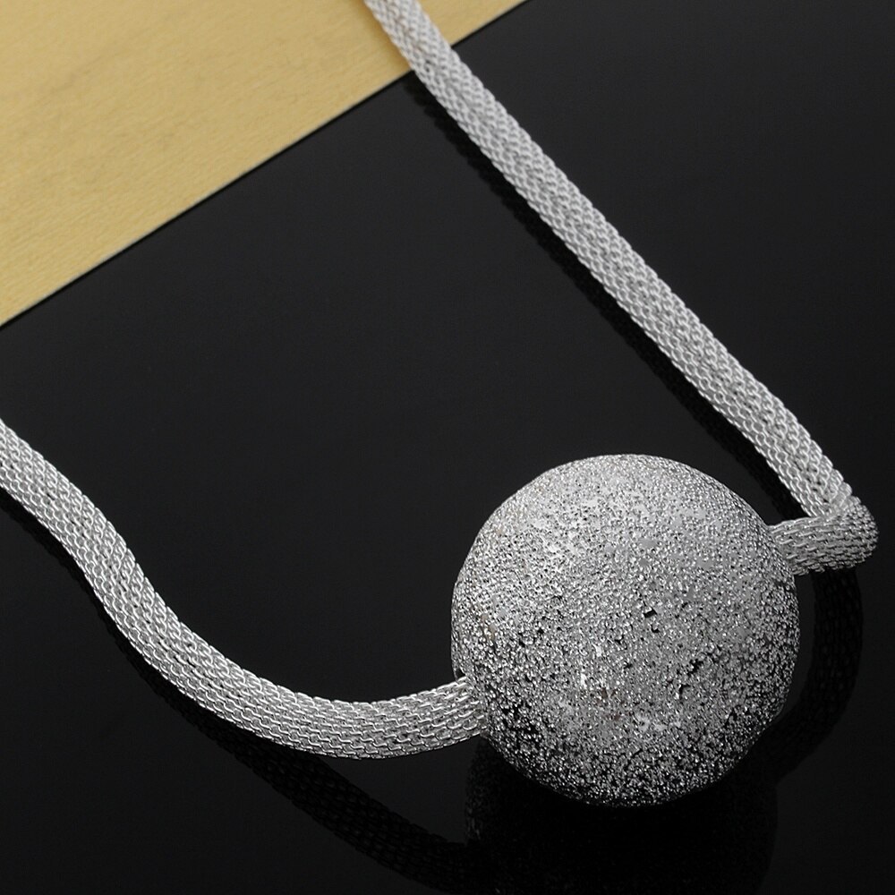 Hot 925 Stamp Silver color Necklace For Women Jewelry romantic Net Chain Frosted large beads Pendant gifts Wedding party