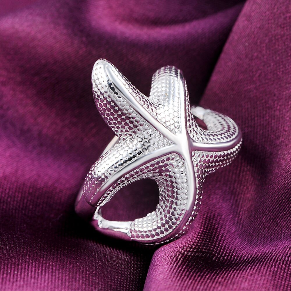Special offer New 925 Stamp Silver color Rings For Women fine Big starfish Fashion Party Gifts lady luxury Charm wedding Jewelry