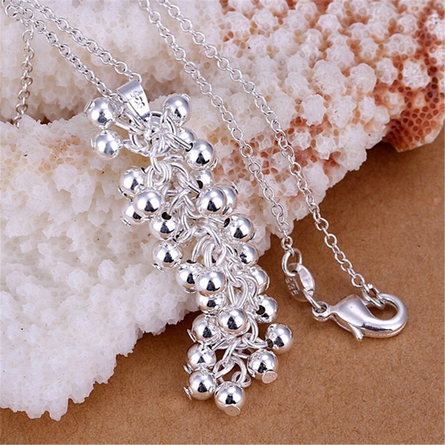 Hot charm 925 Stamp Silver color Grape beads Pendant Necklace For Women  gifts high quality Fashion party wedding Jewelry