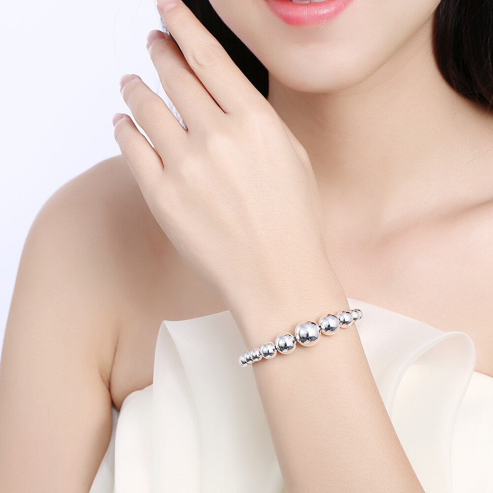 Hot sale fashion 925 Stamp Silver color Bracelet for man woman classic bead chain Wedding party Gifts Street all-match jewelry