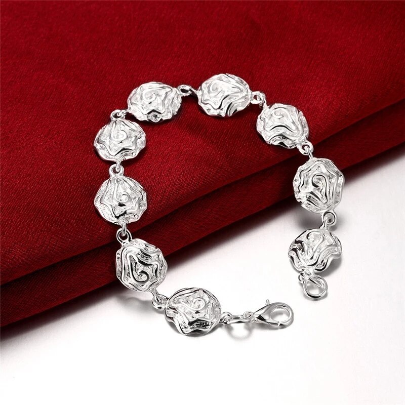 Fashion 925 Stamp Silver color set Rose flower Pendant necklaces rings Bracelets earrings stud Jewelry for women Fashion Party