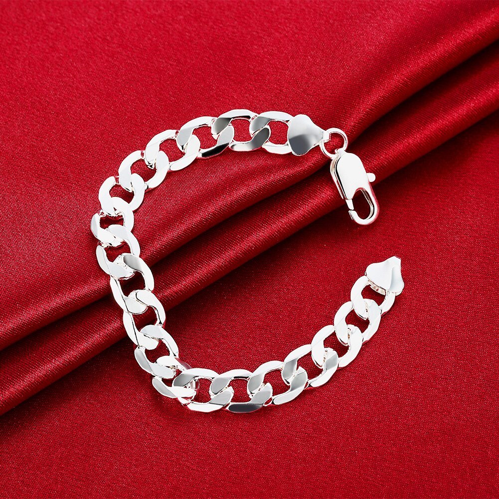 Hot fine 925 Stamp Silver color classic 10mm Geometric chain bracelet necklace for Men's Jewelry sets Fashion Party Holiday gift