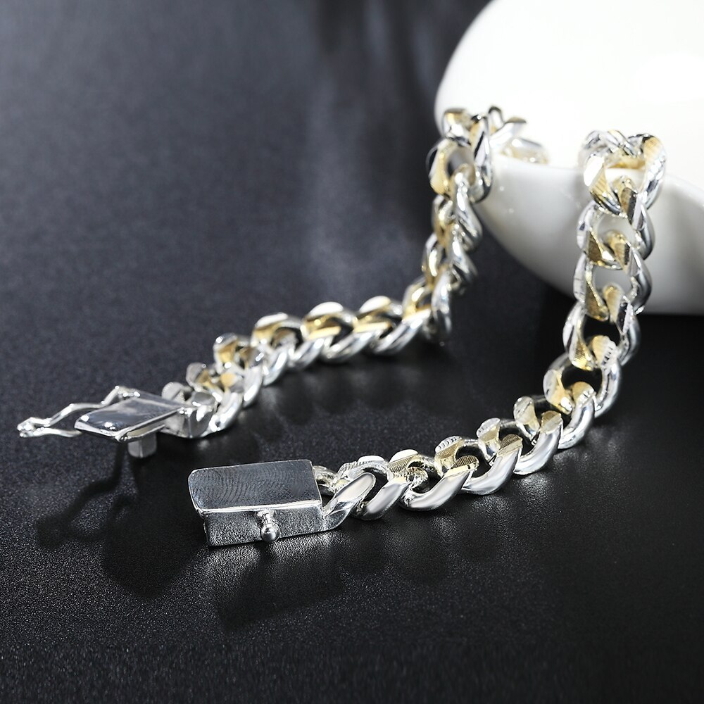 925 Stamp Silver color Bracelet for woman man classic Square buckle gold chain Wedding party Christmas Gifts fashion Jewelry