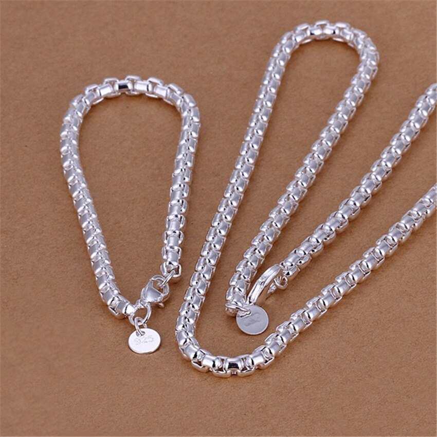 925 Stamp Silver color Bracelets Necklace 4MM round box chain for woman men charm classic Wedding Christmas Gift fashion Jewelry