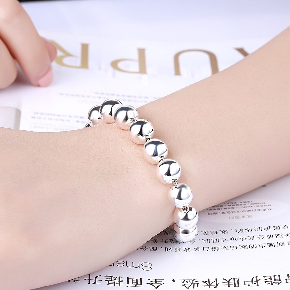 New 925 Stamp Silver color Bracelet for woman man Classic 14MM Big beads chain Wedding party Christmas Gifts fashion Jewelry