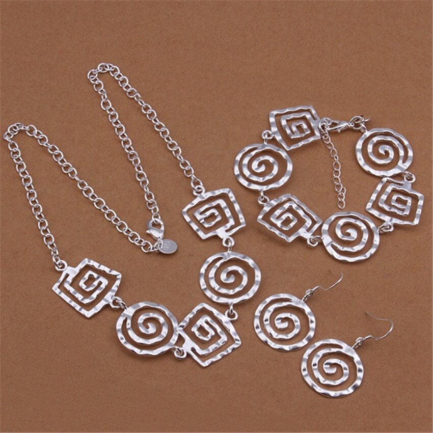 925 Stamp Silver color fine Retro thread earrings bracelets neckalces for women Fashion Party wedding Jewelry sets