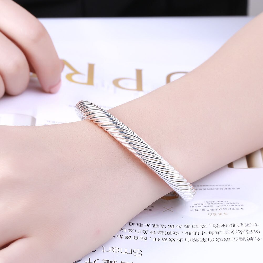 925 Stamp Silver color Bracelet elegant twisted wire bangles for Women Fashion Wedding Party Christmas Gift Girl student Jewelry