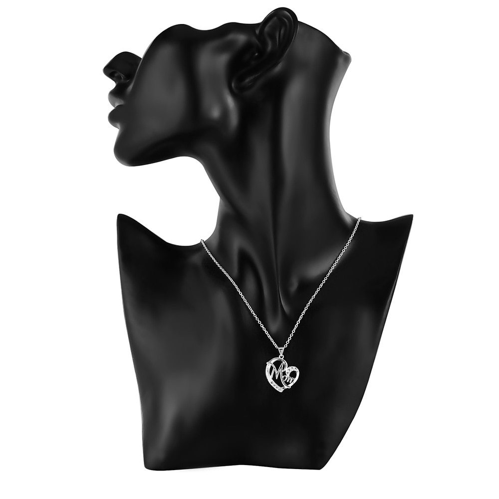 Romantic 925 Stamp Silver color Charm MOM AAA Zircon Heart Pendant Necklace For Women Fashion Jewelry 18 inches Gifts