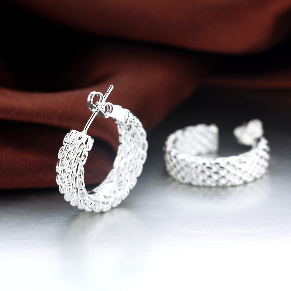 925 Stamp Silver color classic Woven Mesh pendant necklace earrings bangle ring for women fashion luxury jewelry set fine gifts
