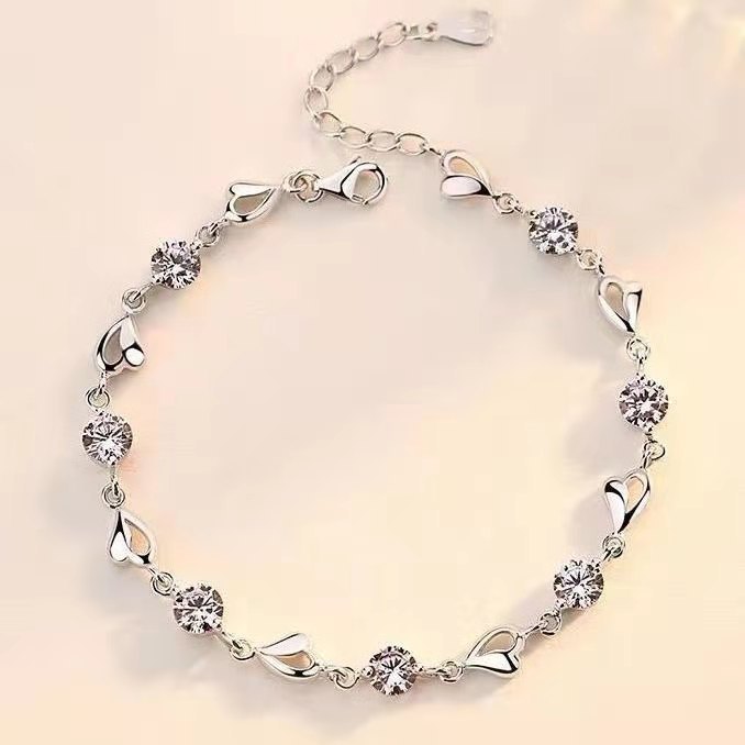 925 Stamp Silver color Zircon Lovers Heart Shaped Bracelets crystals  For Women Valentines Gift Wedding party noble Jewelry