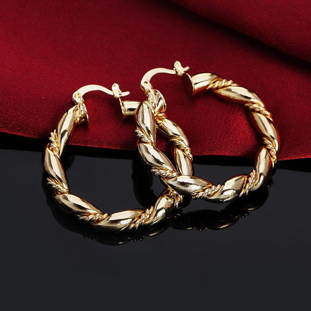 925 Stamp Silver color Rope Round 4cm earrings for women high quality 18K gold plated earrings Fashion Jewelry Wedding party