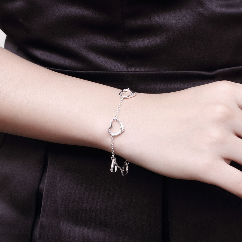 New hot 925 Stamp Silver color LOVE five hearts Bracelet necklace Jewelry set for women Fashion Party wedding Christmas Gifts