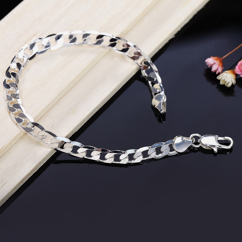 Factory direct fashion 925 Stamp Silver color Bracelet for man woman 8MM geometric side chain Luxury jewelry Wedding party gifts