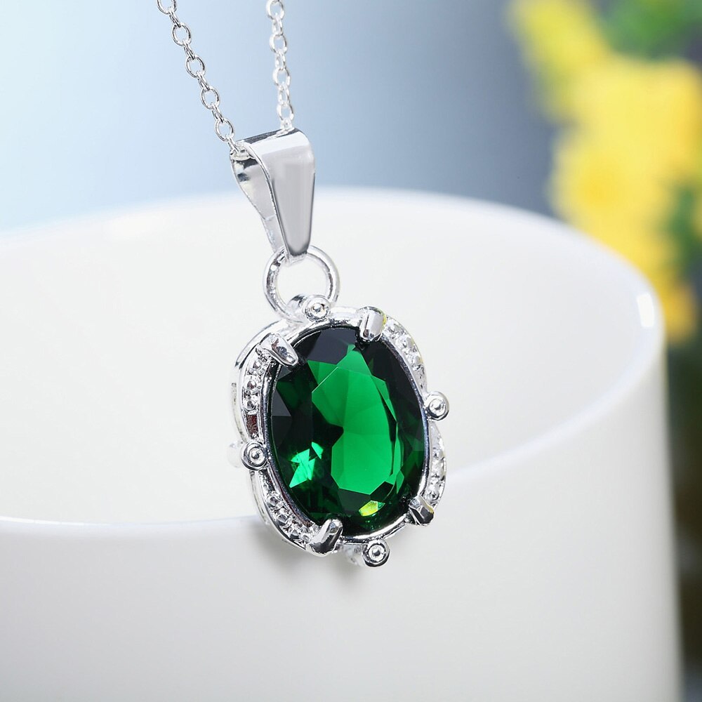 New 925 Stamp Silver color Necklace for Women Green Shiny crystal Pendant diamond chain High Quality Fashion Jewelry Gift