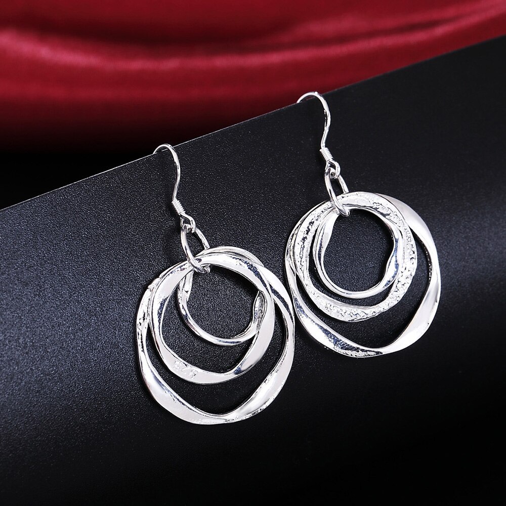 Factory direct 925 Stamp Silver color Earrings for Women party Jewelry personality Three circle Earrings fashion Holiday gift