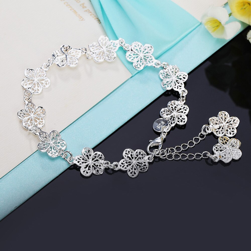 Special offer fashion 925 Stamp Silver color Bracelet for woman elegant flower chain fine luxury jewelry Wedding party lady gift