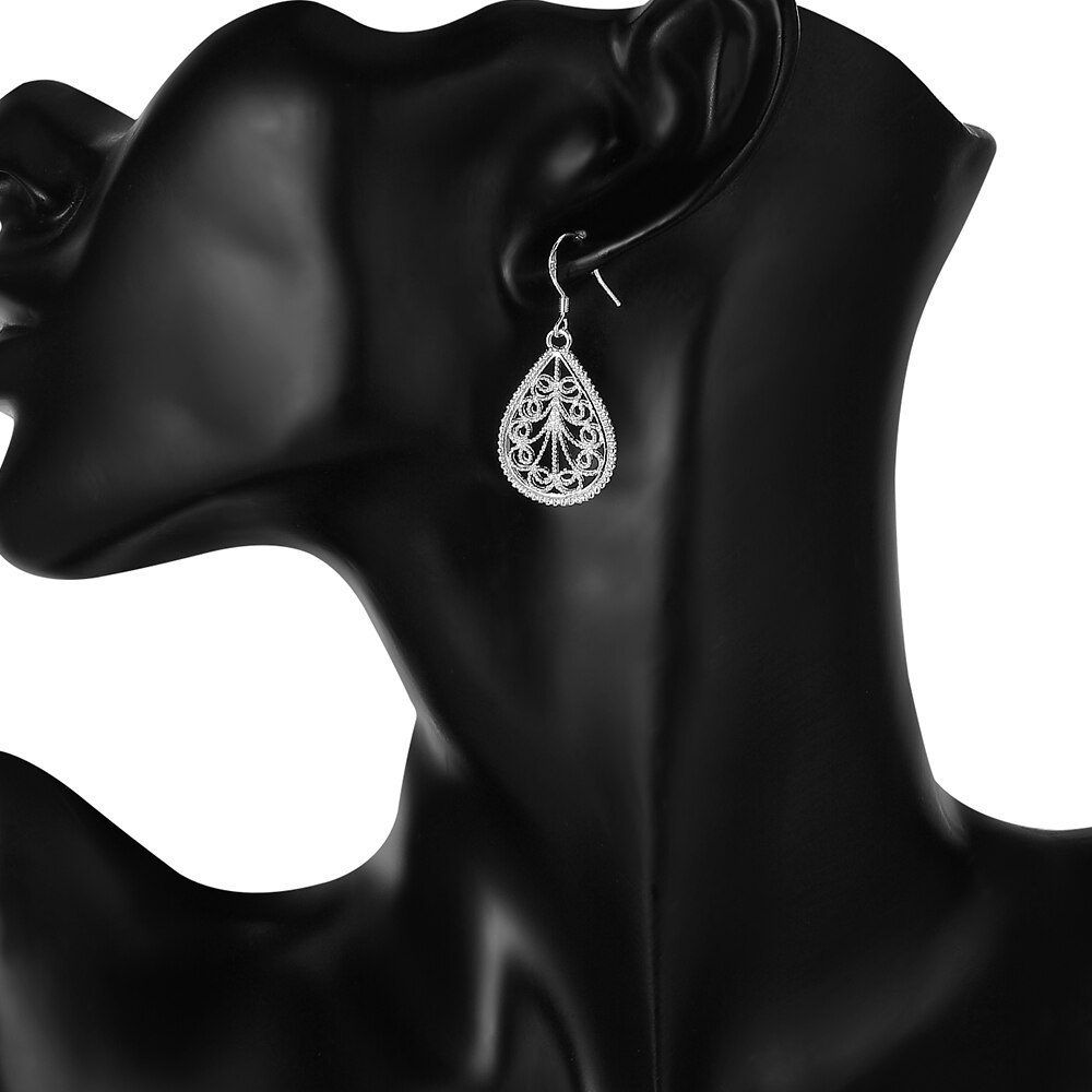 Luxury 925 Stamped Silver romantic water drop pattern Pendant Necklace earrings For Women fashion party wedding Jewelry set gift