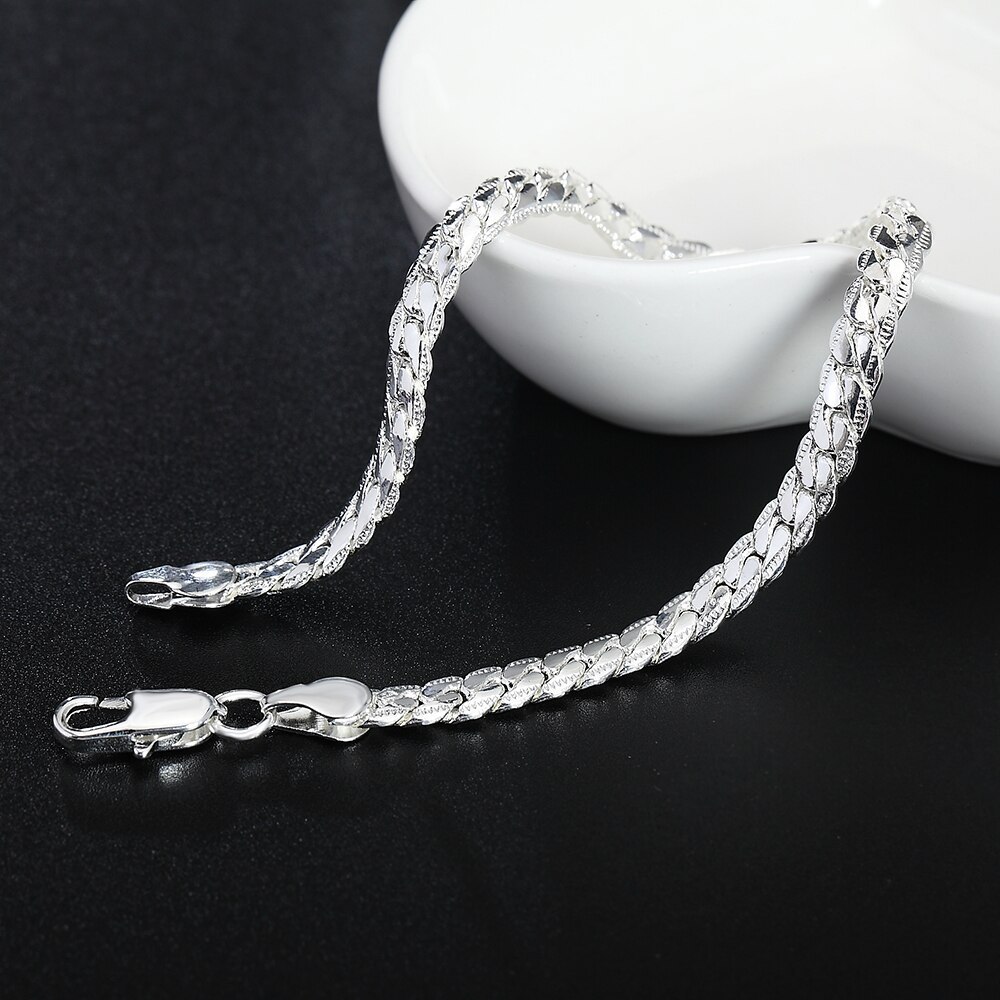 Fashion charm 925 Stamp Silver color Bracelet for man 5MM sideways chain Luxury jewelry Wedding party Christmas gifts