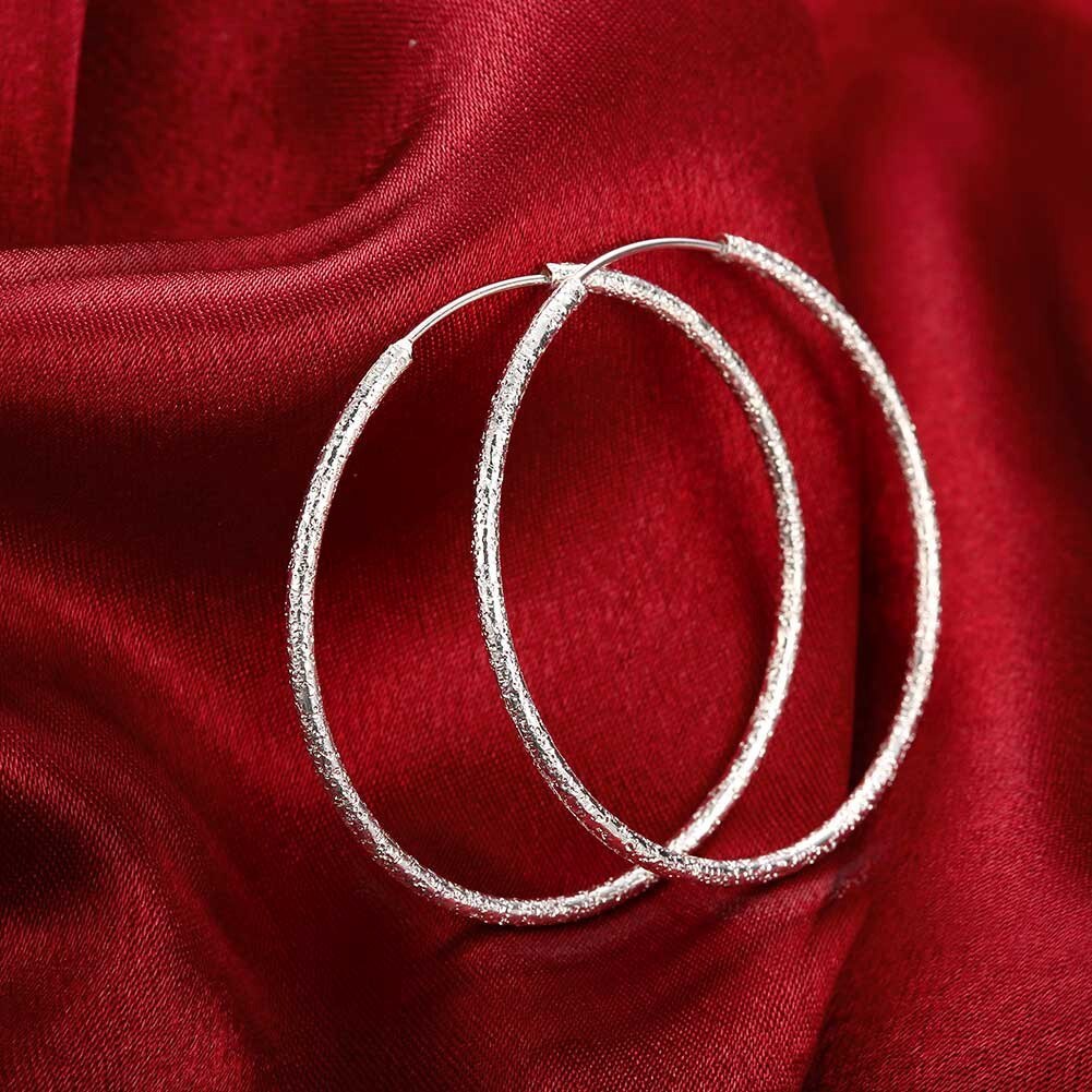 New hot High Quality 925 Stamp Silver color Earrings Fashion Big Circle round earrings for women wedding birthday gift Jewelry
