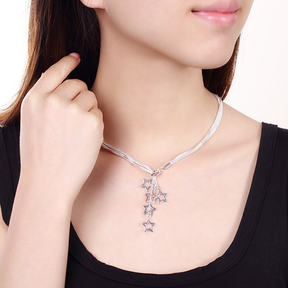classic 925 Stamp Silver color 18 Inches fine Star pendant necklace high quality Christmas Gifts Wedding party luxury jewelry