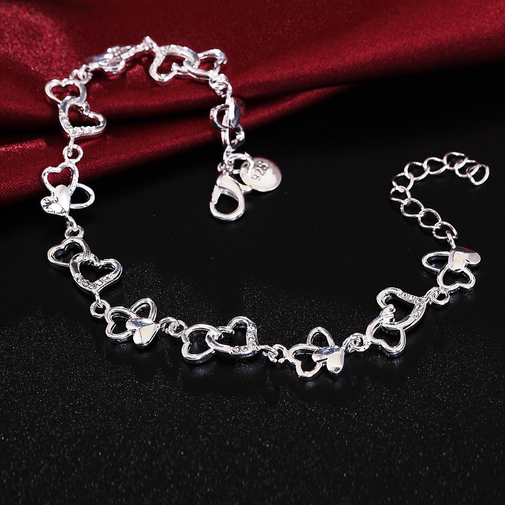 Special offer fashion 925 Stamp Silver color Bracelet for woman romantic heart chain fine jewelry Wedding party student gifts