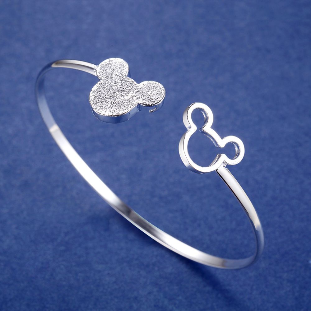 Fashion hot 925 Stamp Silver color Bracelets fine Frosted Mickey bangle for Women adjustable Party wedding Gifts Jewelry student